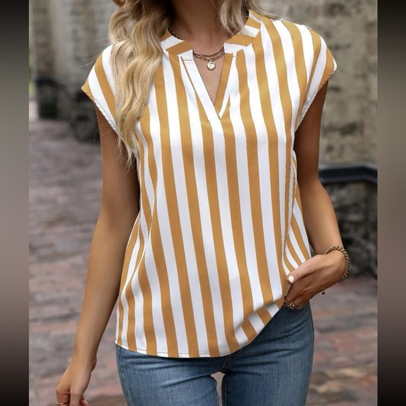 Striped notched neck blouse - Picture 2 of 16